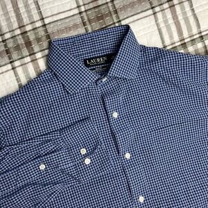 Lauren Ralph Lauren Slim Fit Stretch NonIron Blue Gingham Shirt Men 16 34-35
